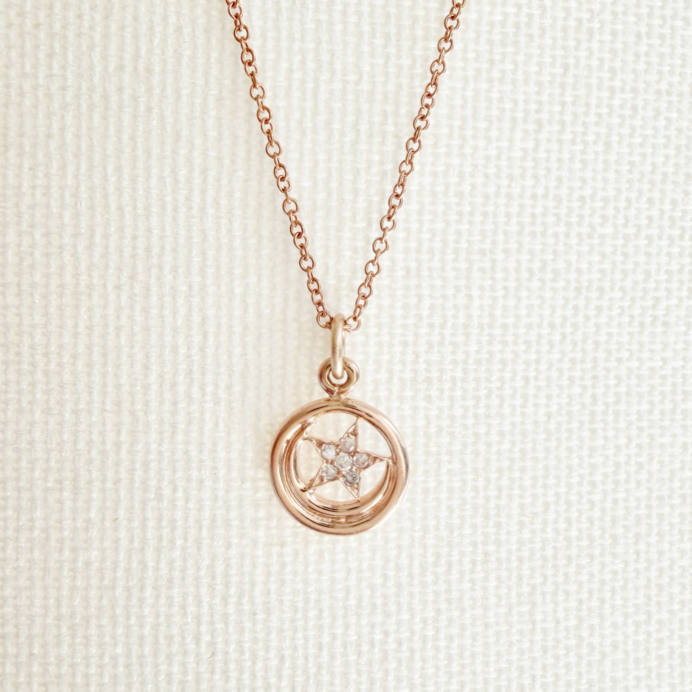 14K Yellow Gold Pave Star Necklace 16-18 inch