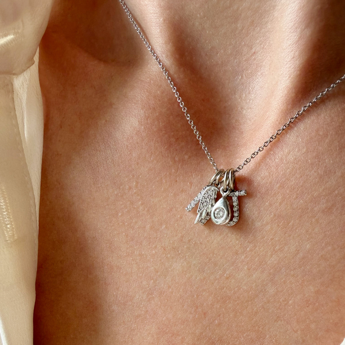 14K White Gold Diamond Angel Wing Charm