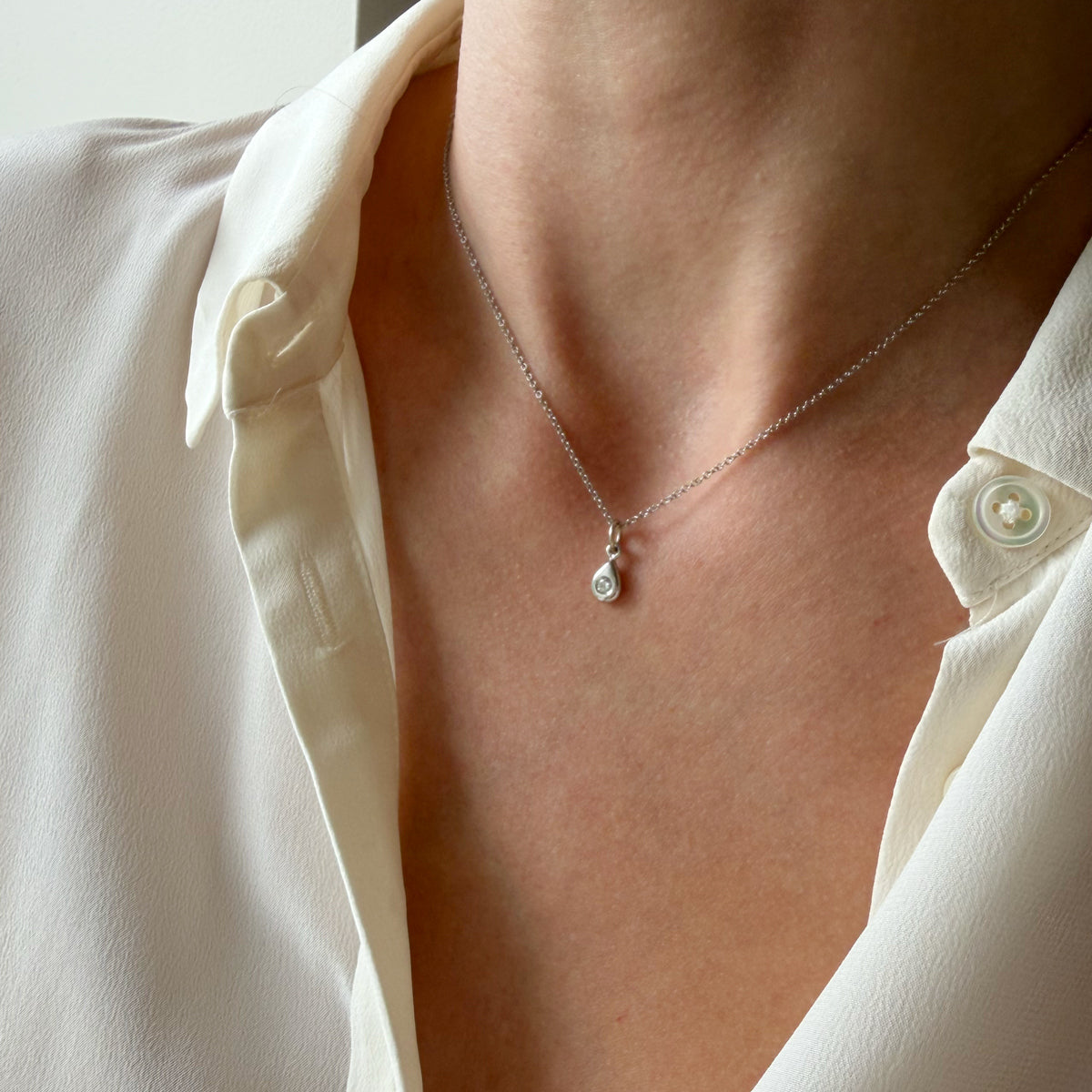 14K White Diamond Tear Drop Charm