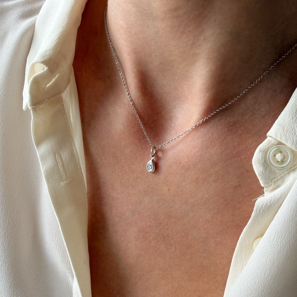 14K White Diamond Tear Drop Charm