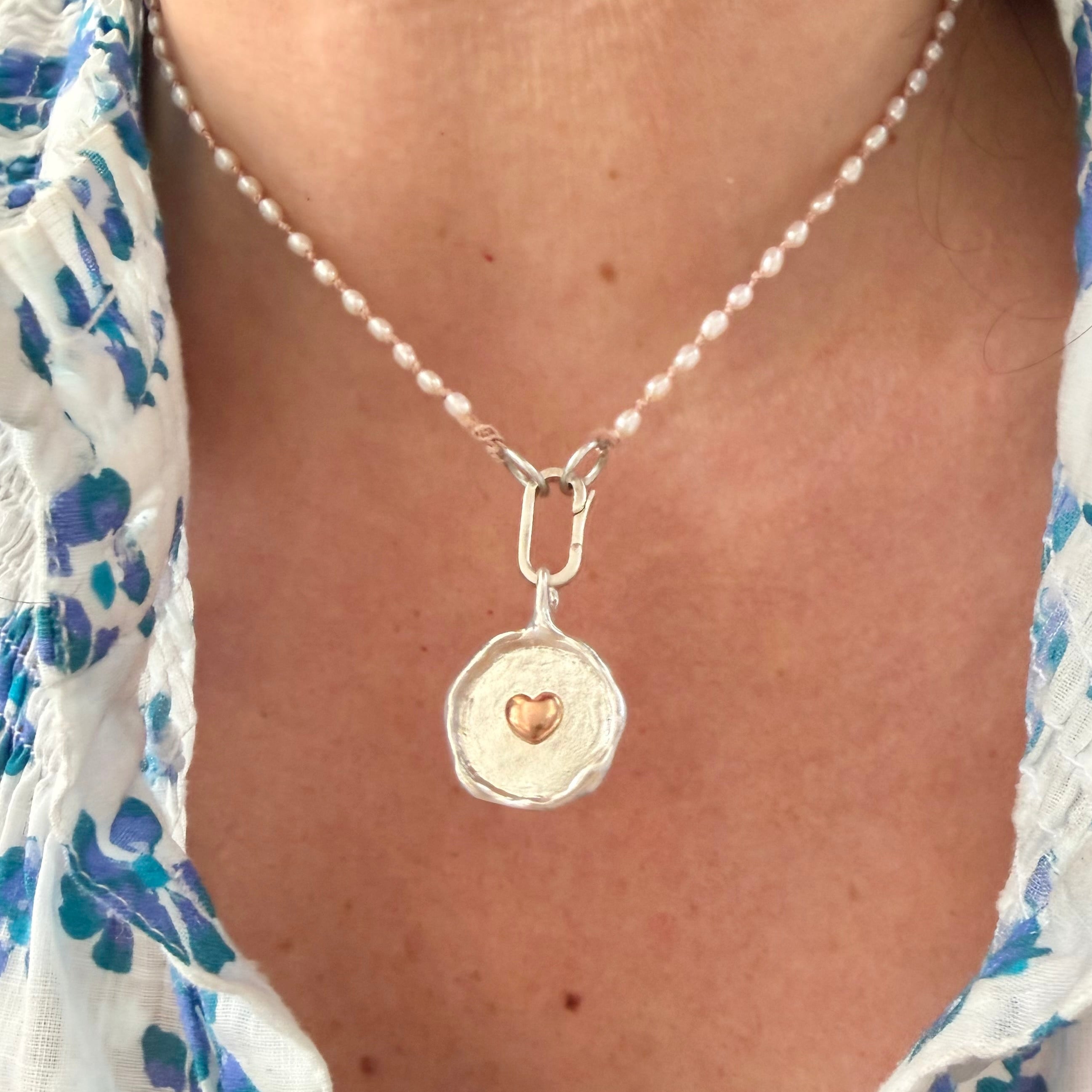 Sterling Silver & 14K Heart Medallion
