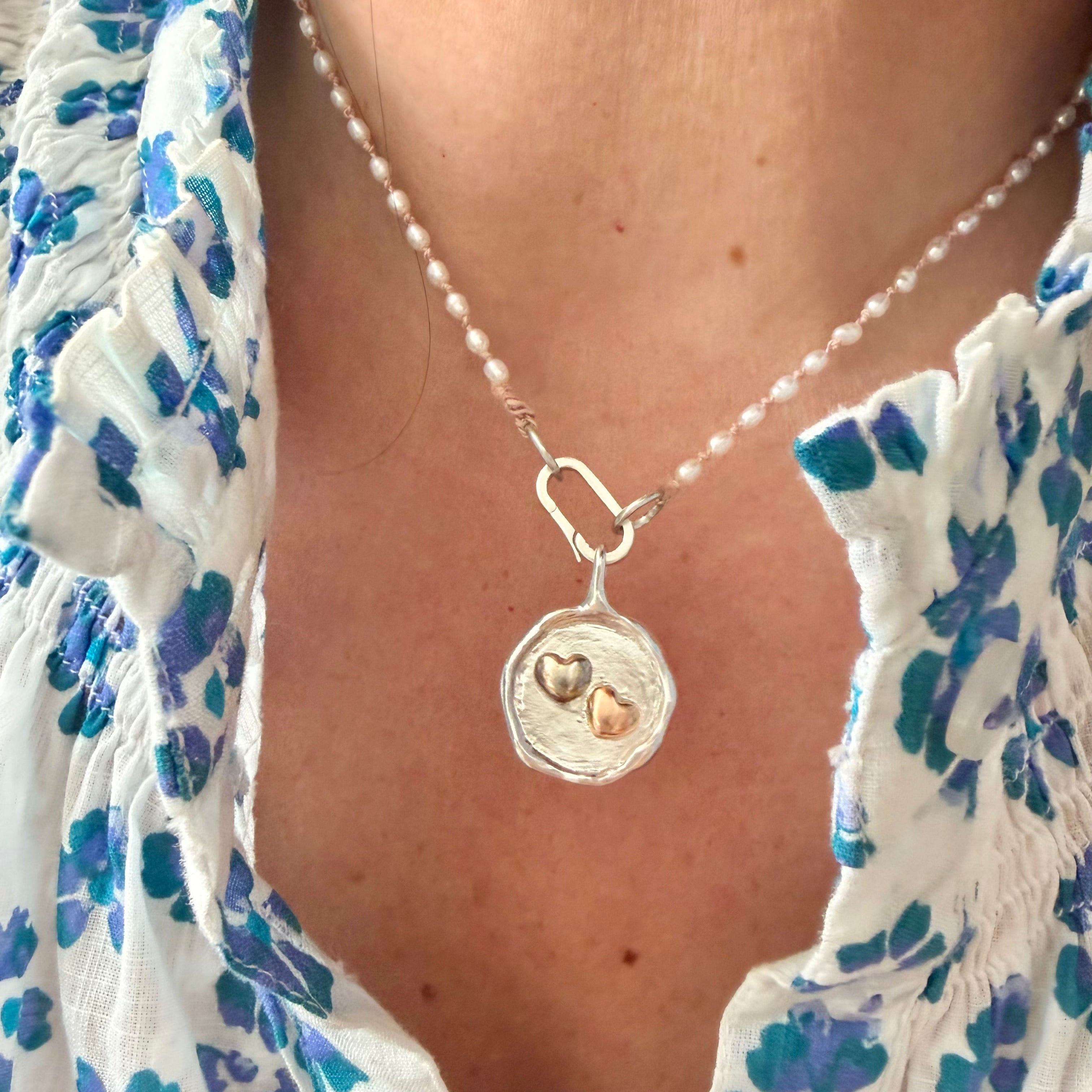 Sterling Silver & 14K Hearts Medallion
