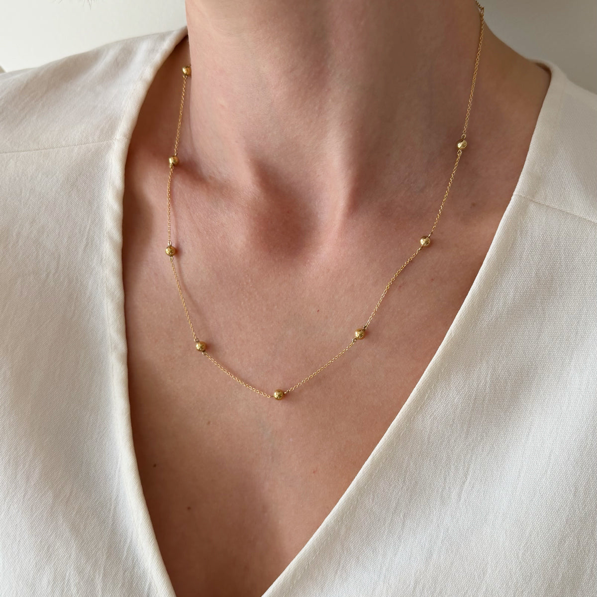 Gold Filled Stationed Ball Charms Necklace - 17-19 inch