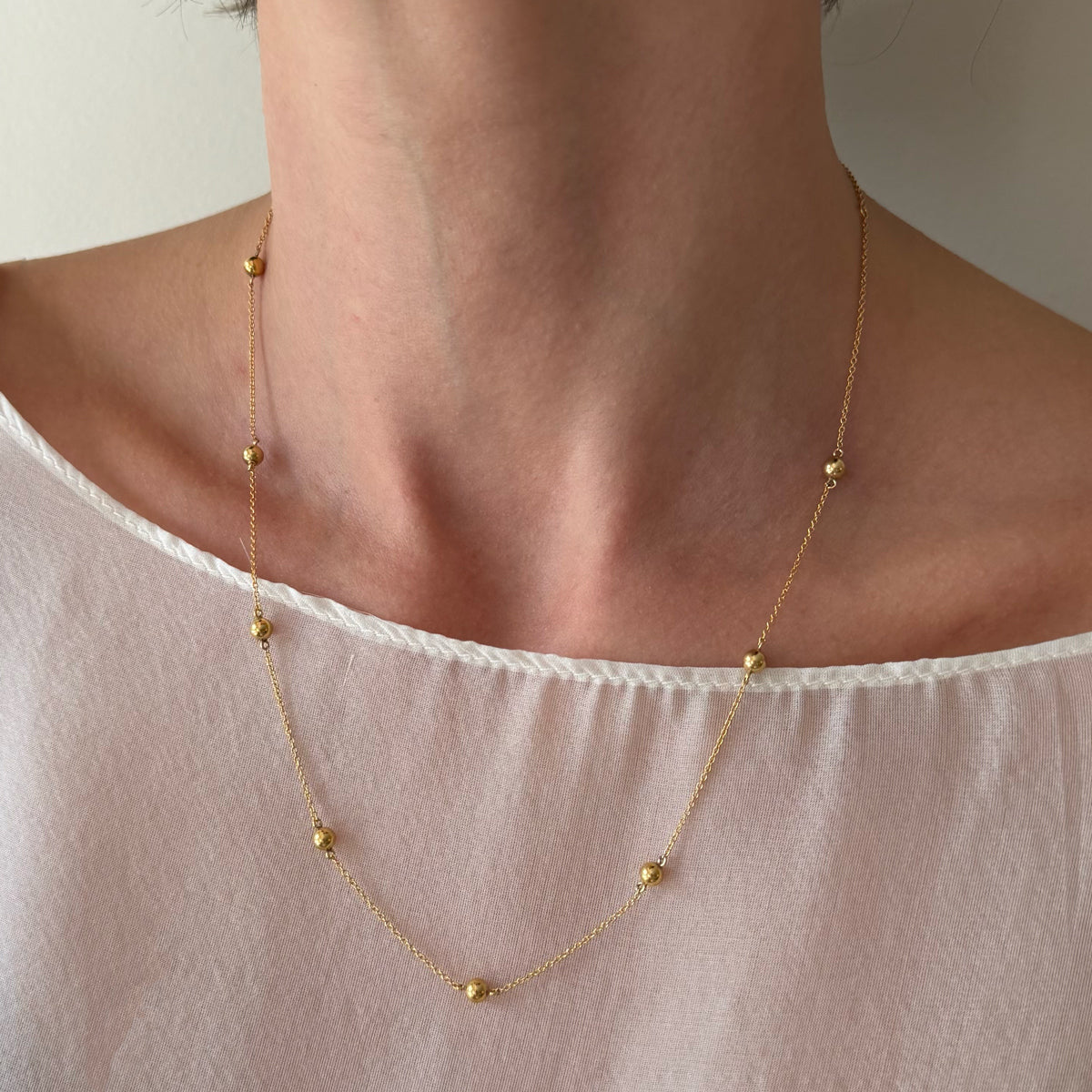 Gold Filled Stationed Ball Charms Necklace - 17-19 inch