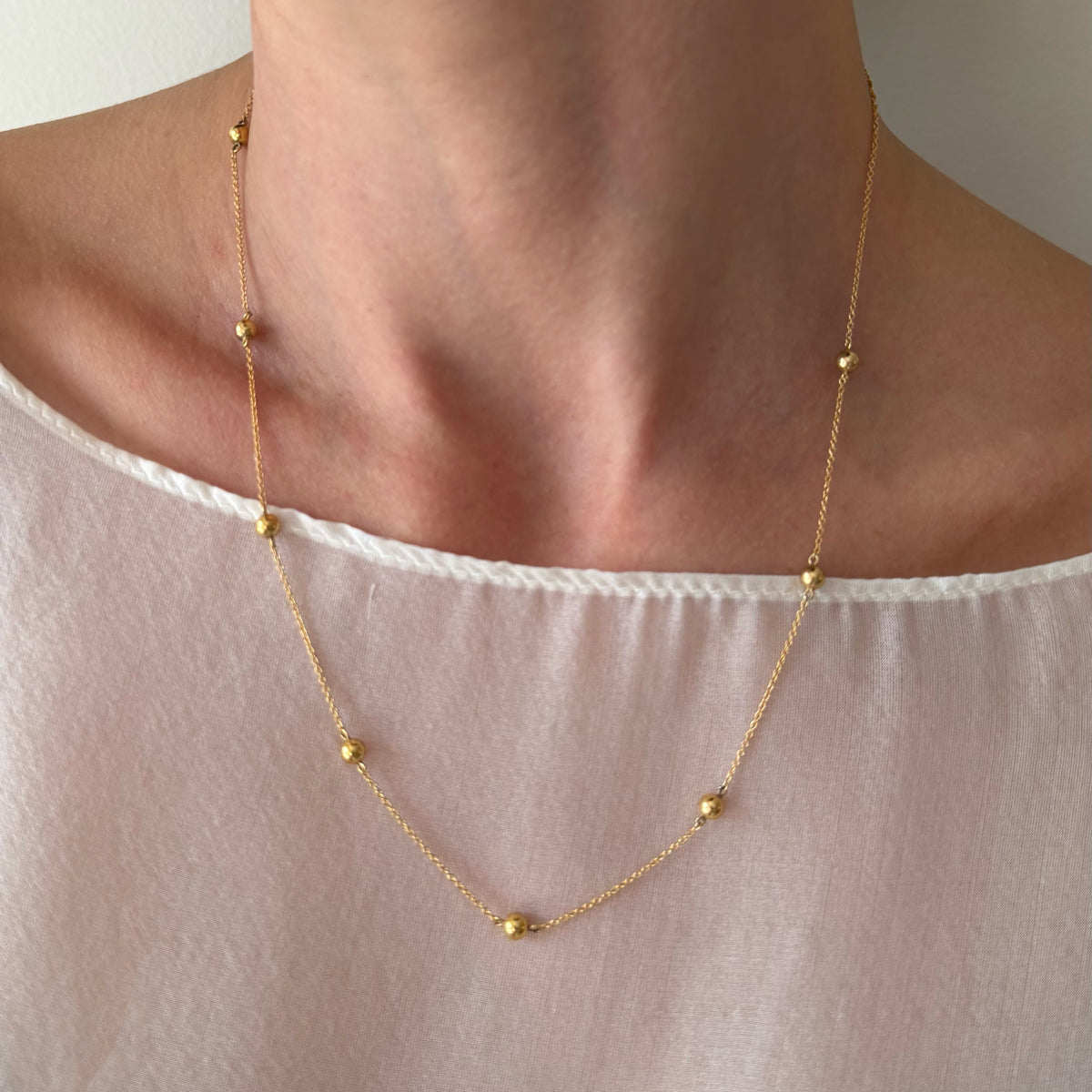 Gold Filled Stationed Ball Charms Necklace - 17-19 inch