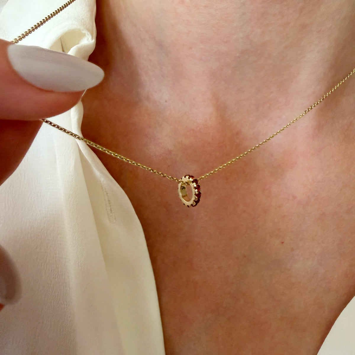 14K Gold Garnet Rondelle Charm