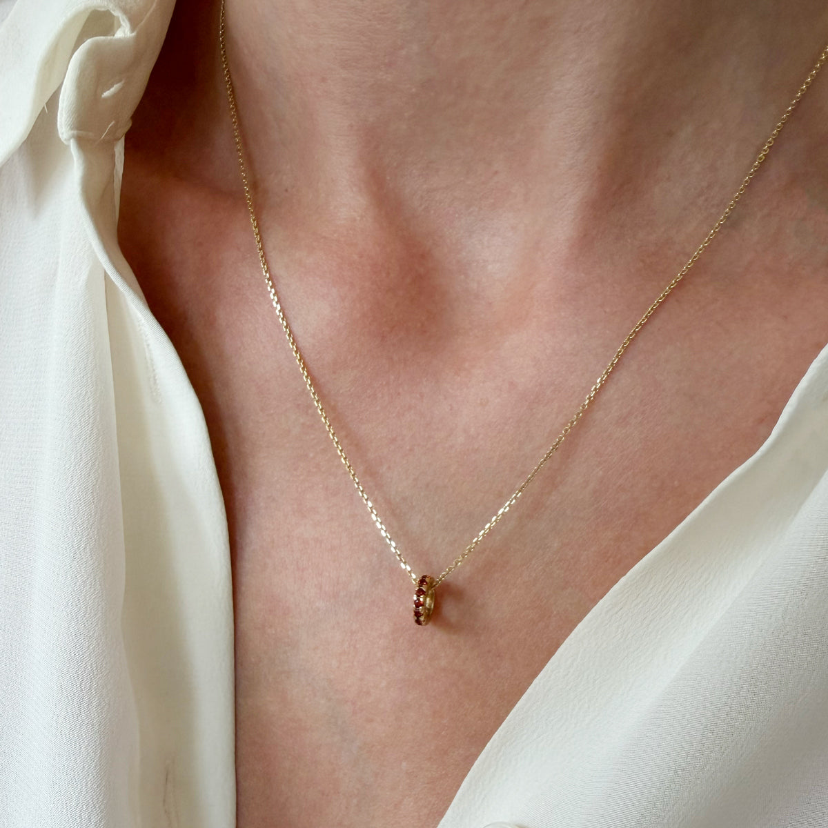 14K Gold Garnet Rondelle Charm