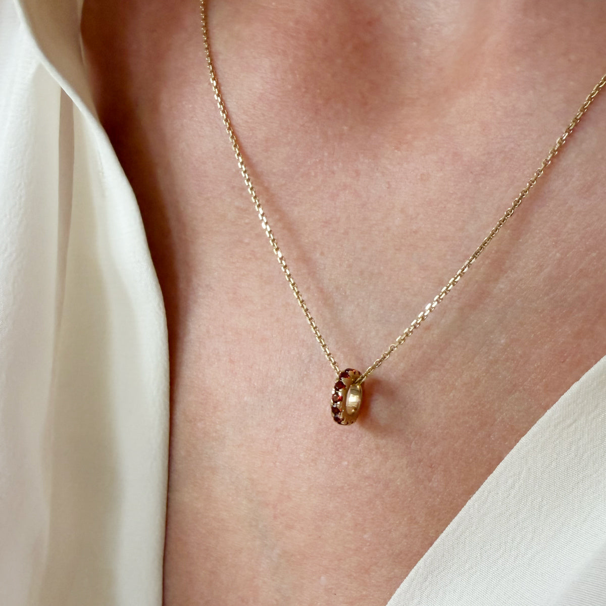 14K Gold Garnet Rondelle Charm