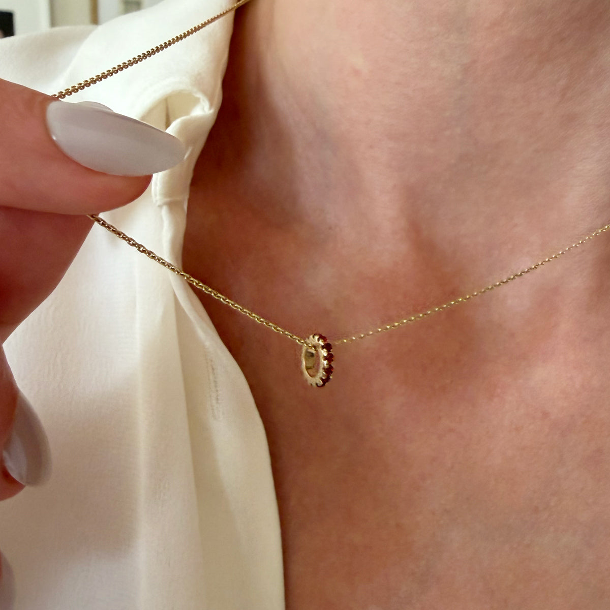 14K Gold Garnet Rondelle Charm