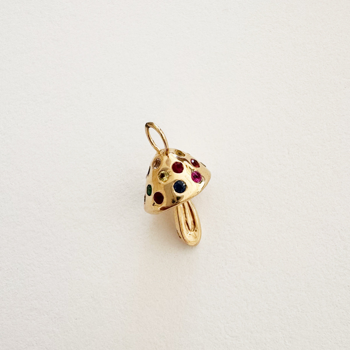 14K Gemstone Mushroom Charm
