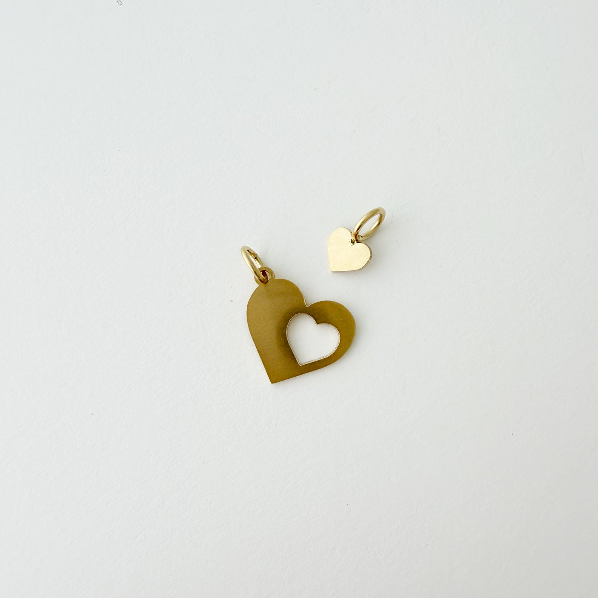 14K Yellow Gold Mother Daughter Heart Charm Set