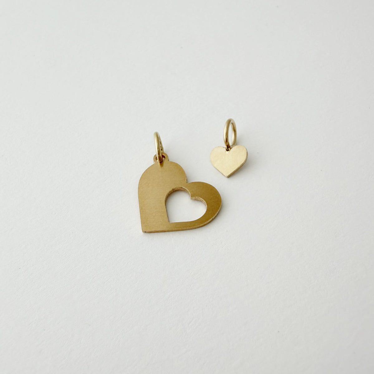 14K Yellow Gold Mother Daughter Heart Charm Set
