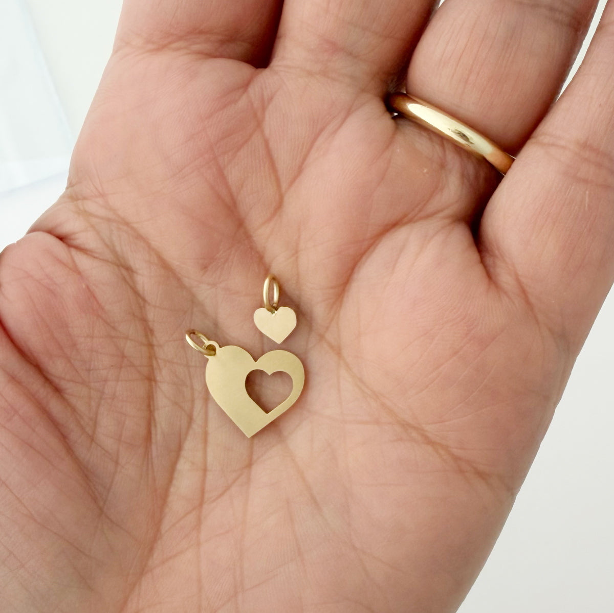 14K Yellow Gold Mother Daughter Heart Charm Set