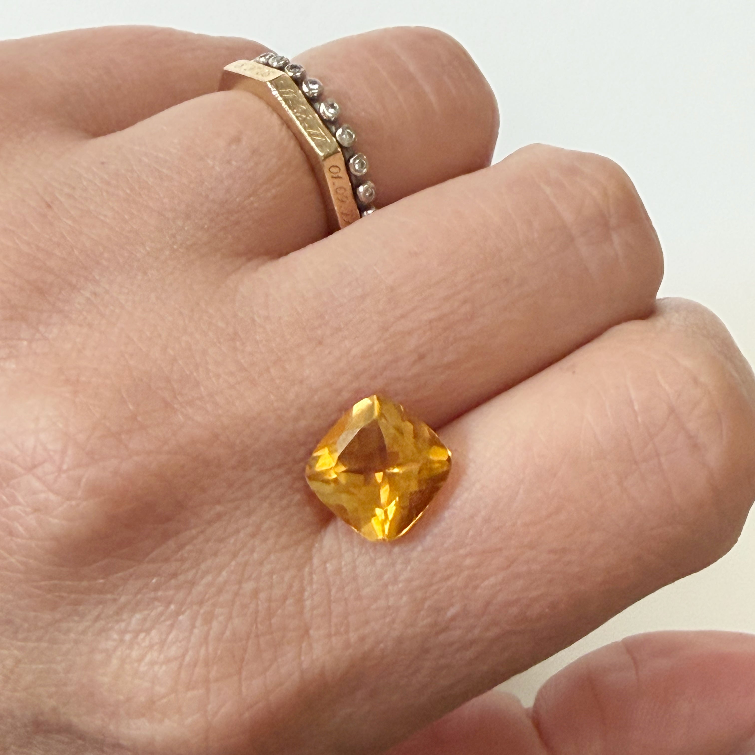 9 mm Cushion Checkerboard Lab Grown Yellow Citrine