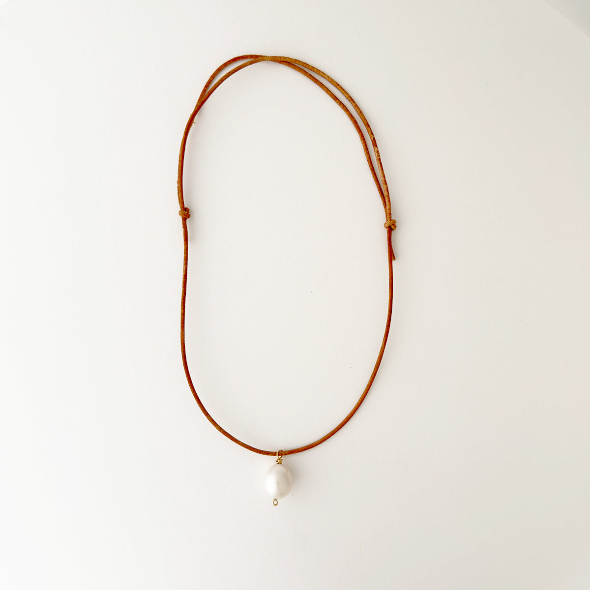 Jumbo Pearl and Leather Cord Necklace