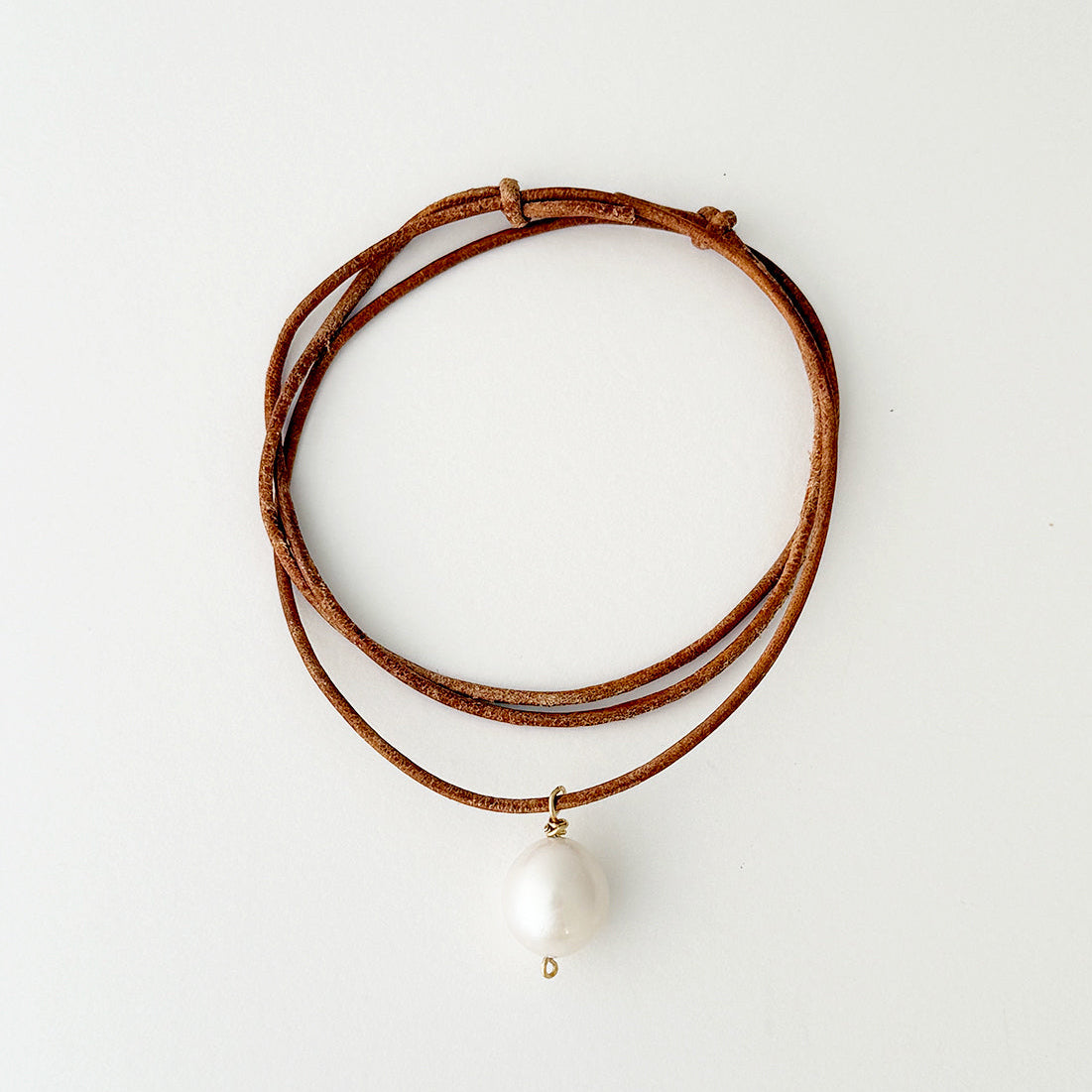 Jumbo Pearl and Leather Cord Necklace