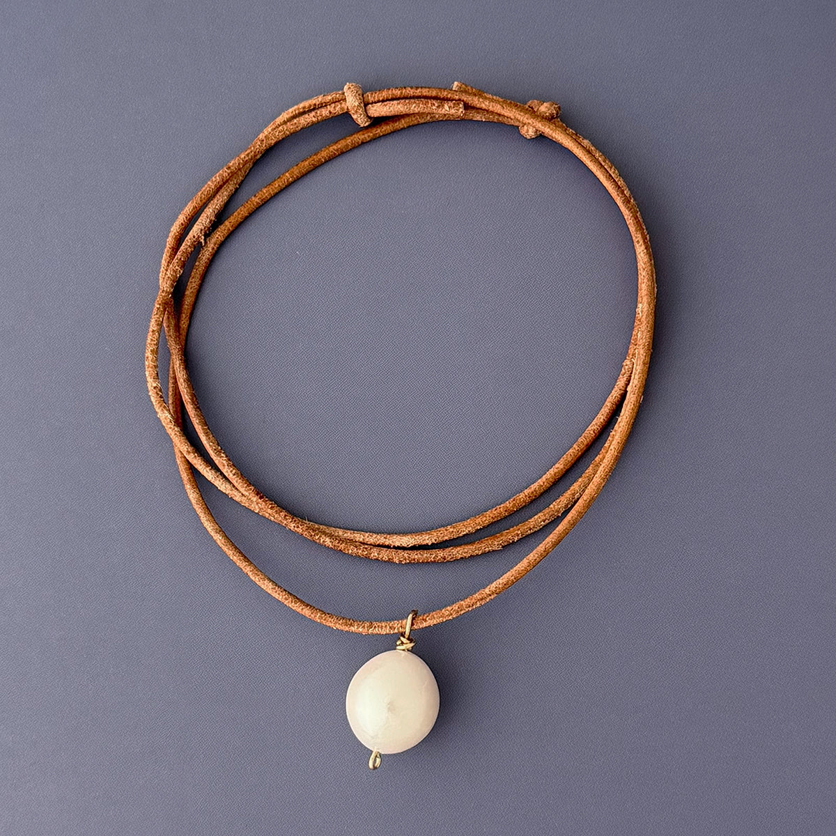 Jumbo Pearl and Leather Cord Necklace
