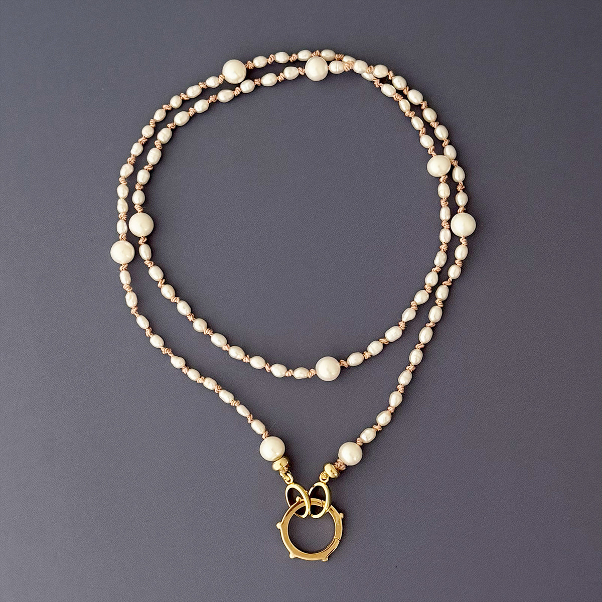 14K Pearl Necklace with Charm Holder