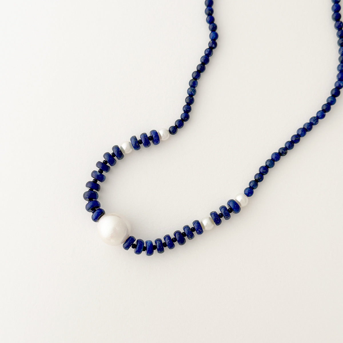 Lapis and Pearl Bead Necklace