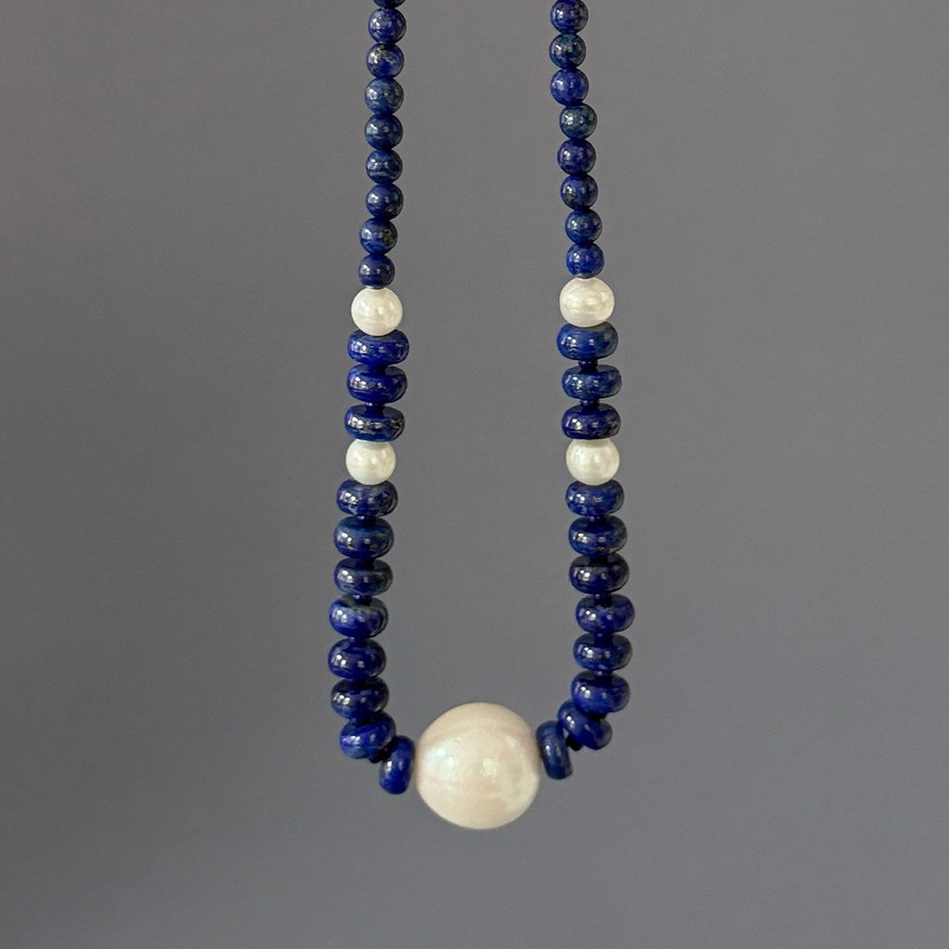 Lapis and Pearl Bead Necklace
