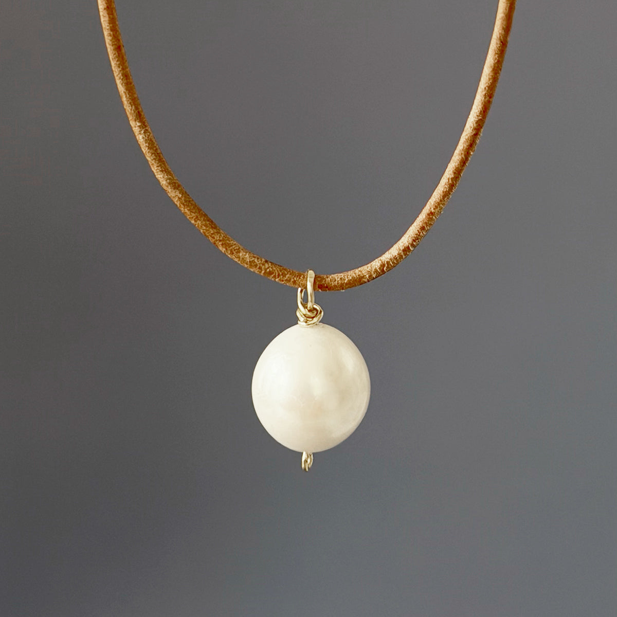 Jumbo Pearl and Leather Cord Necklace