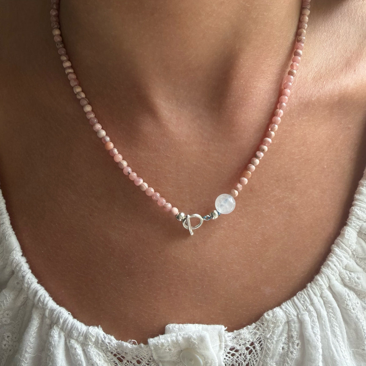 Pink Rhodochrosite & Moonstone Necklace
