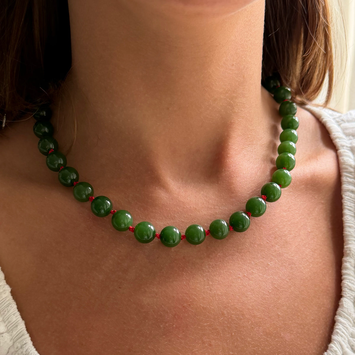 Natural Green Jade Bead Necklace