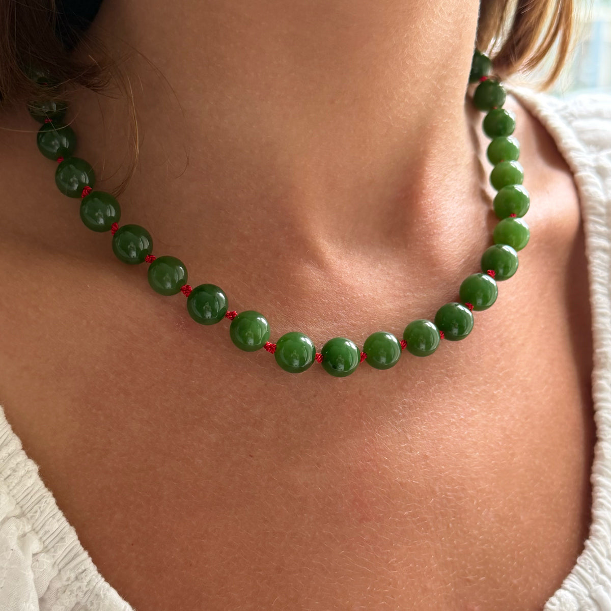 Natural Green Jade Bead Necklace