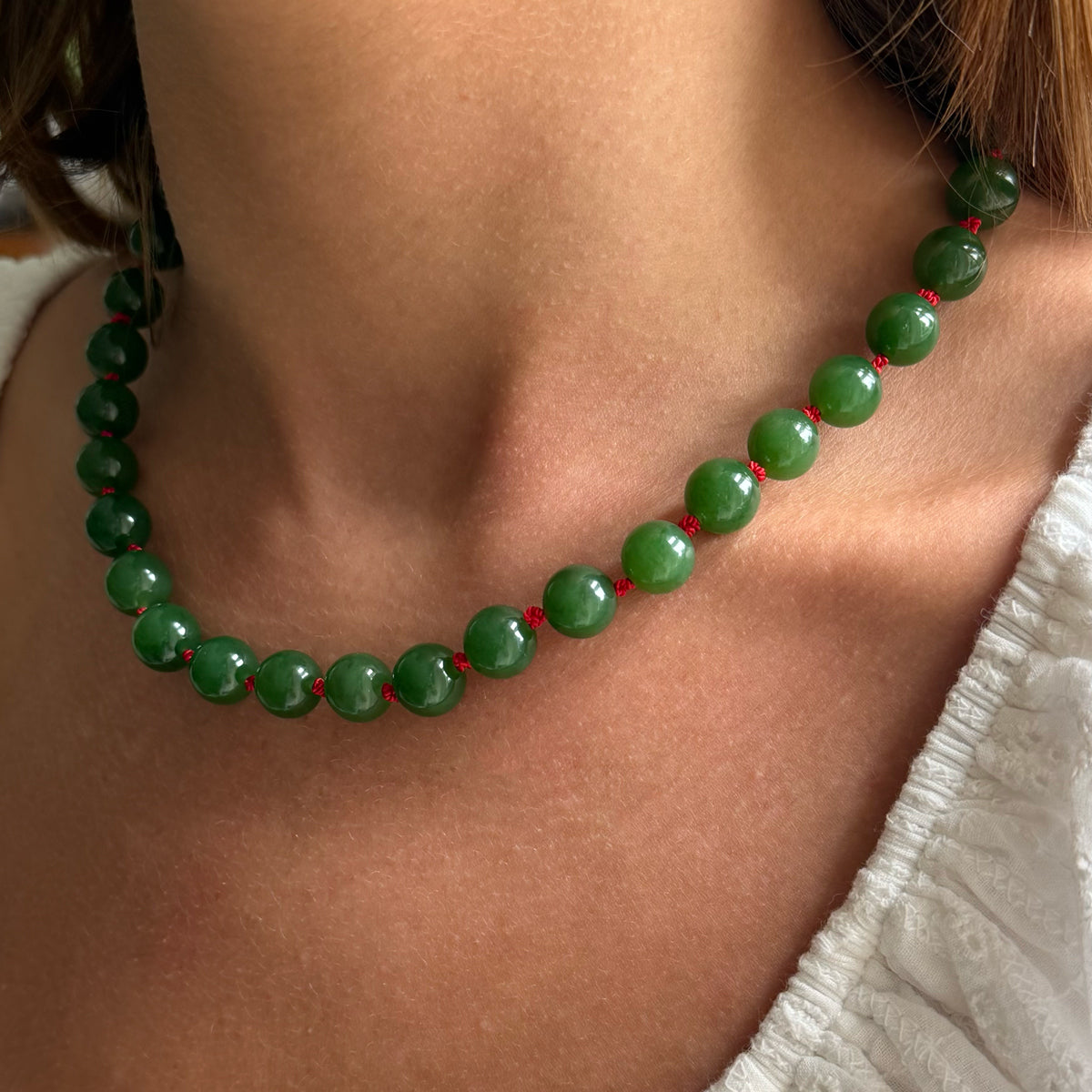 Natural Green Jade Bead Necklace
