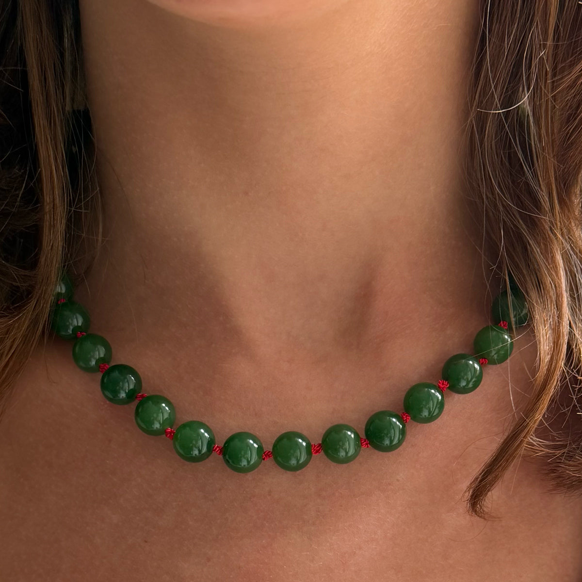 Natural Green Jade Bead Necklace