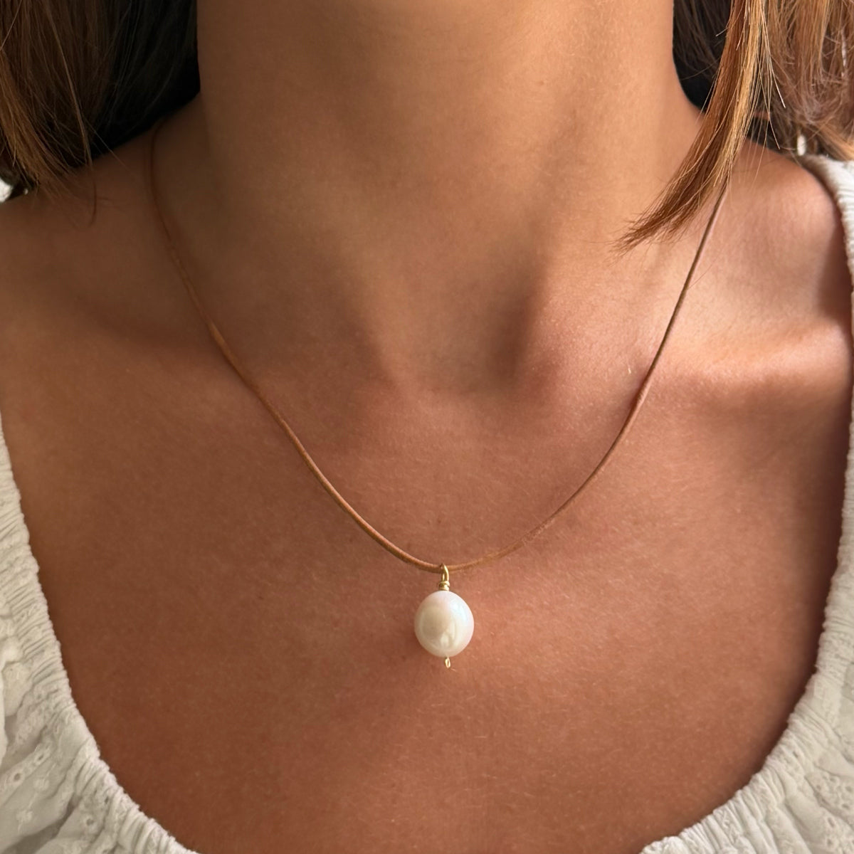 Jumbo Pearl and Leather Cord Necklace