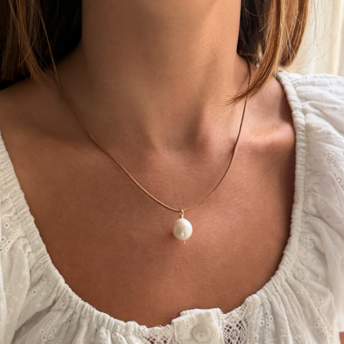 Jumbo Pearl and Leather Cord Necklace