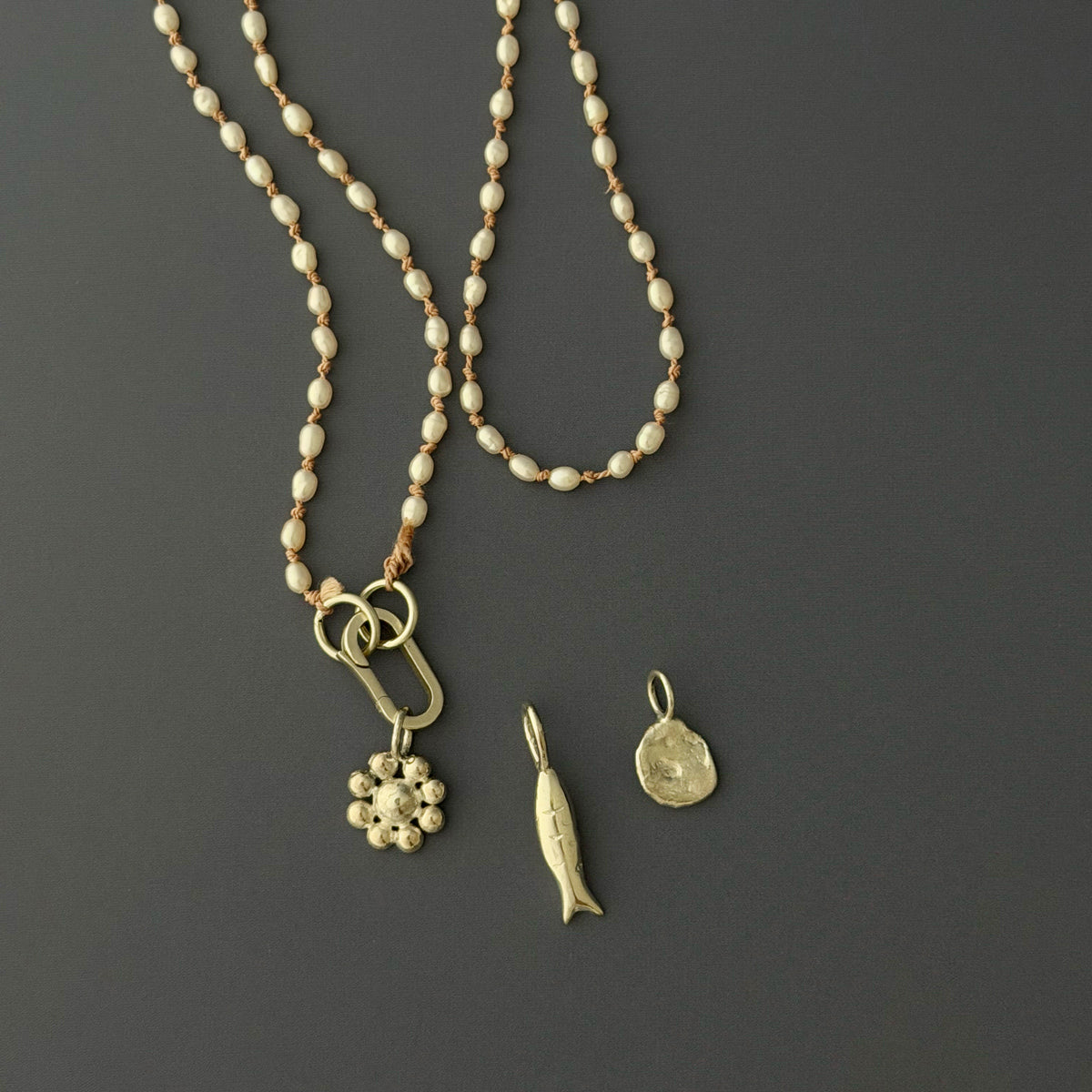 Seed Pearl Necklace with Silver Charm Holder
