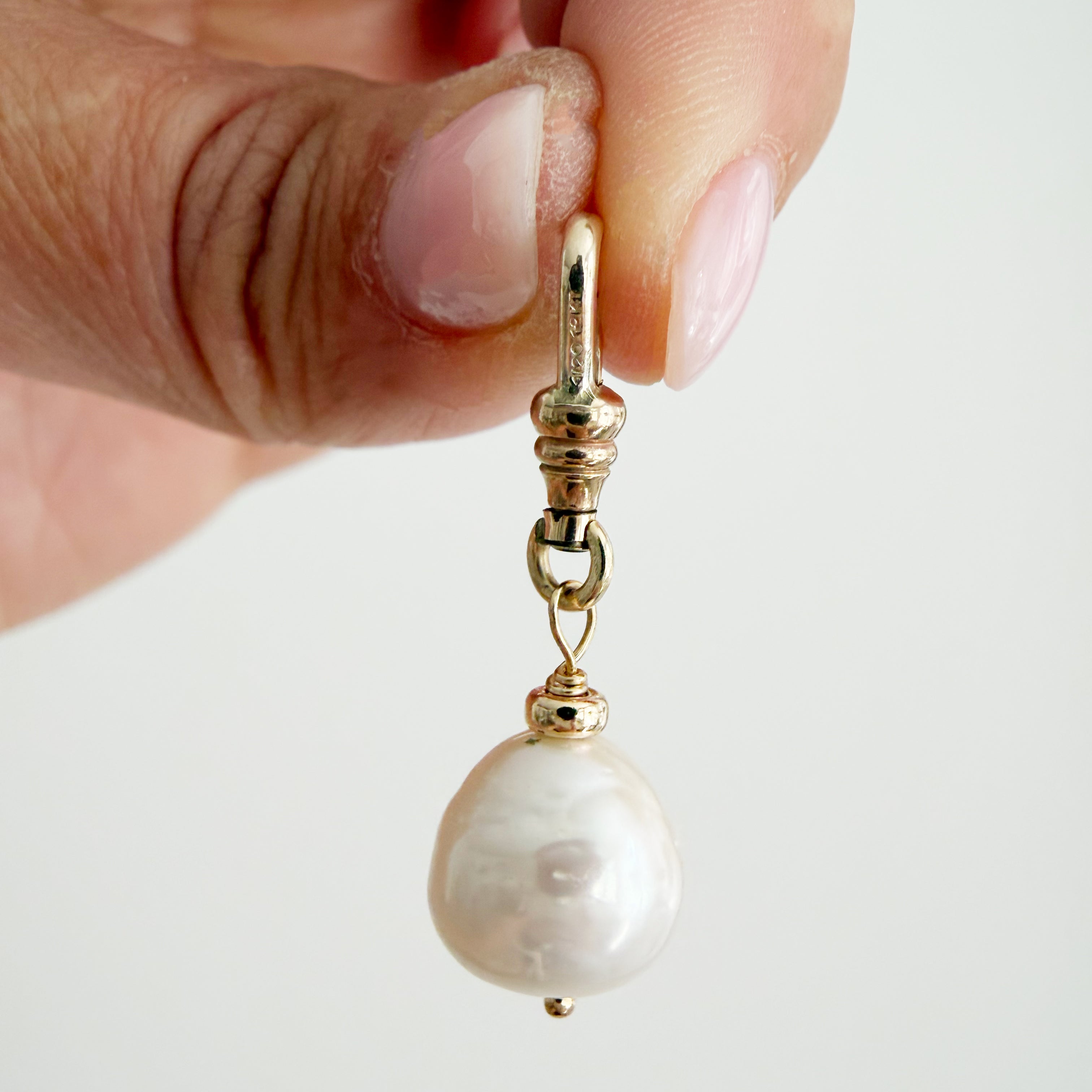 Gold Filled Drop Pearl Charm w/ Dog Clip Swivel Charm Holder