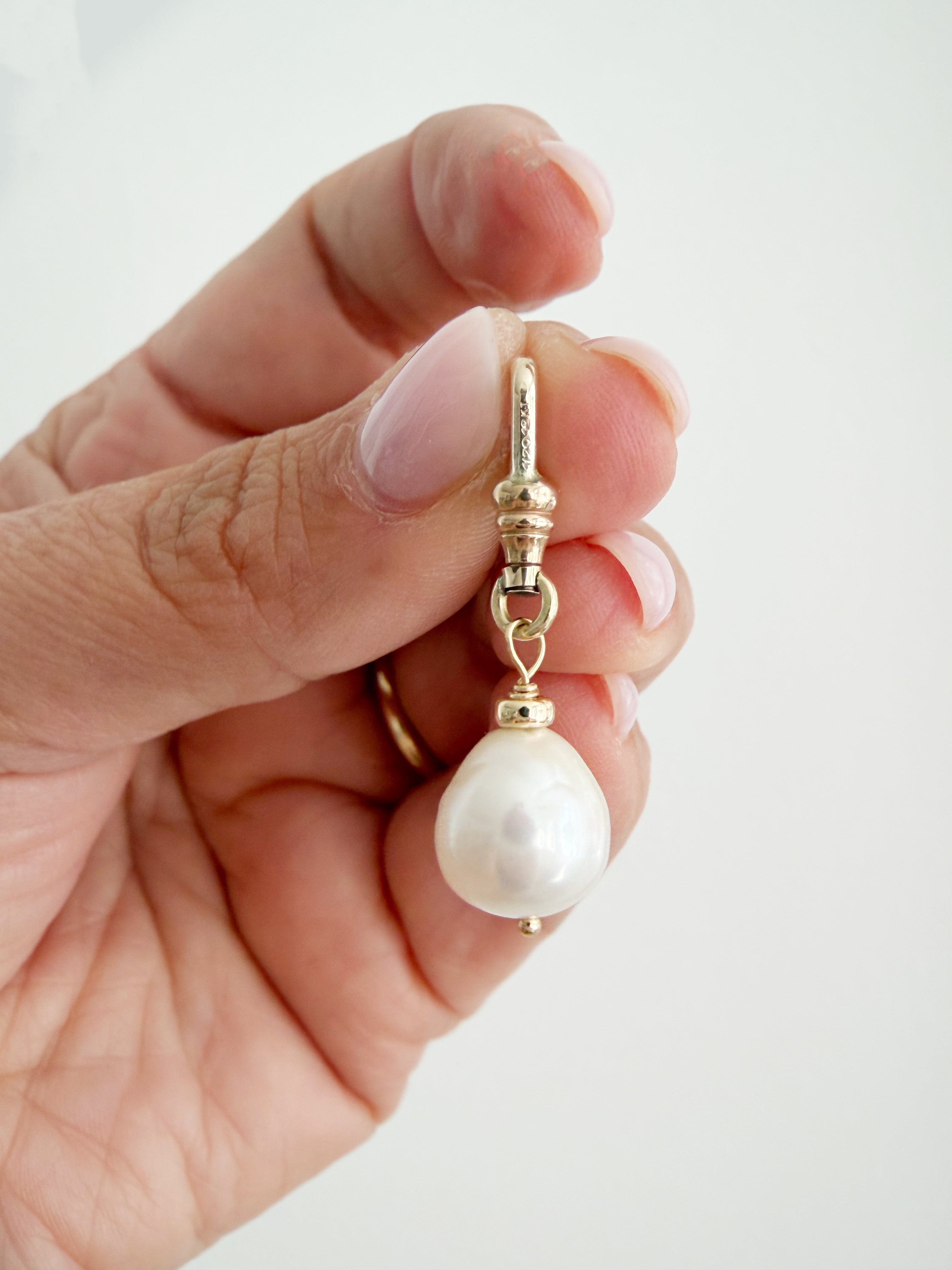 Gold Filled Drop Pearl Charm w/ Dog Clip Swivel Charm Holder