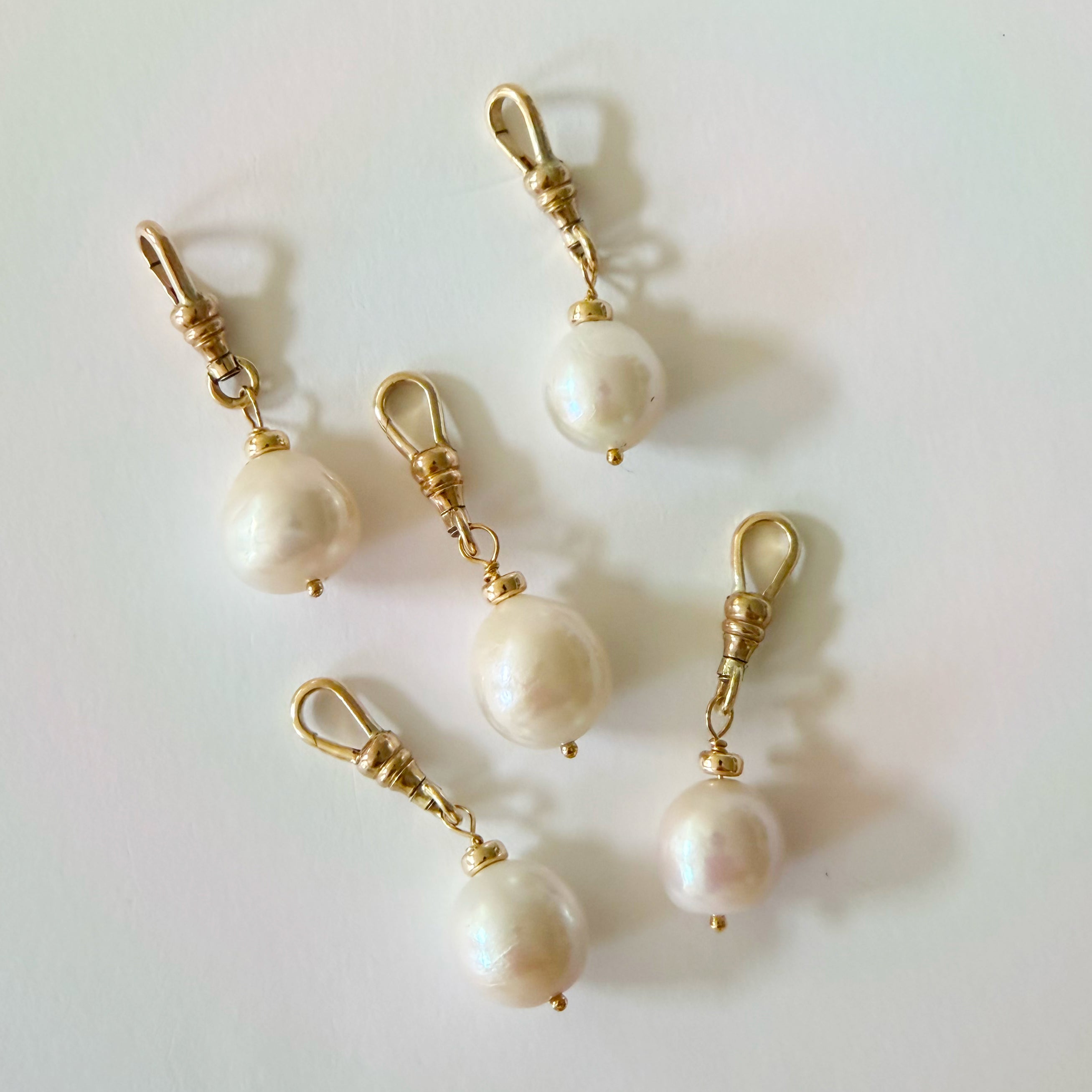 Gold Filled Drop Pearl Charm w/ Dog Clip Swivel Charm Holder
