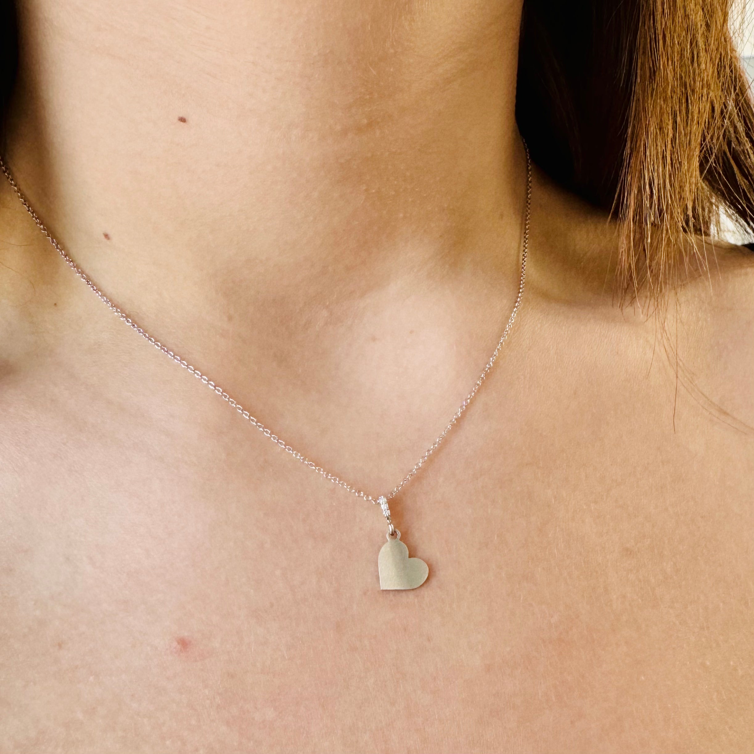 14K White Gold Tiny Heart Necklace - Sample Sale