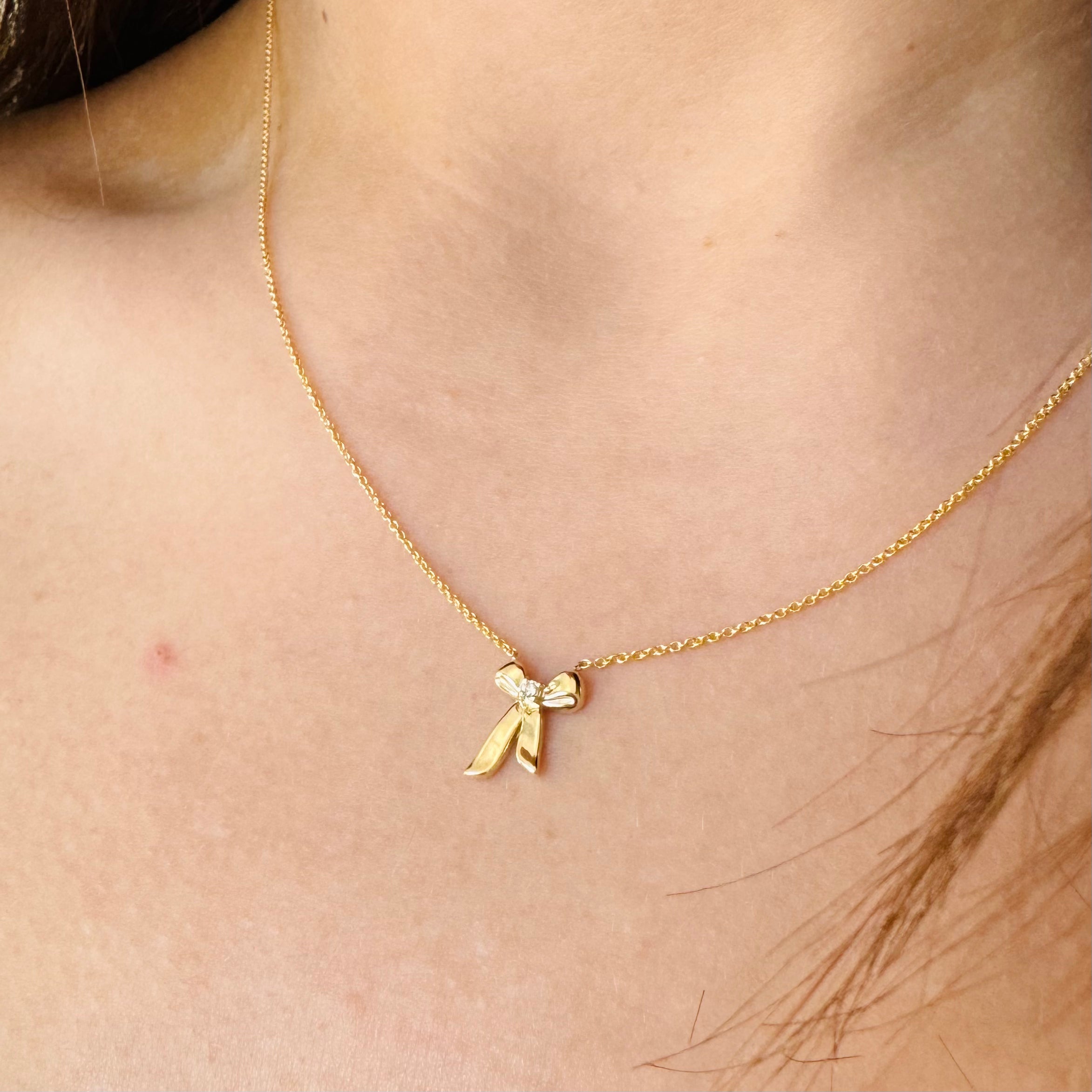 14K Yellow Gold Diamond Bow Necklace - Sample Sale