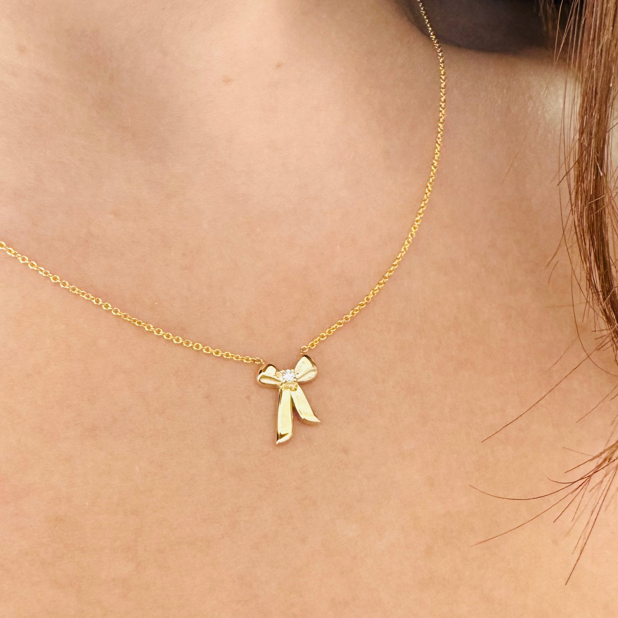 14K Yellow Gold Diamond Bow Necklace - Sample Sale