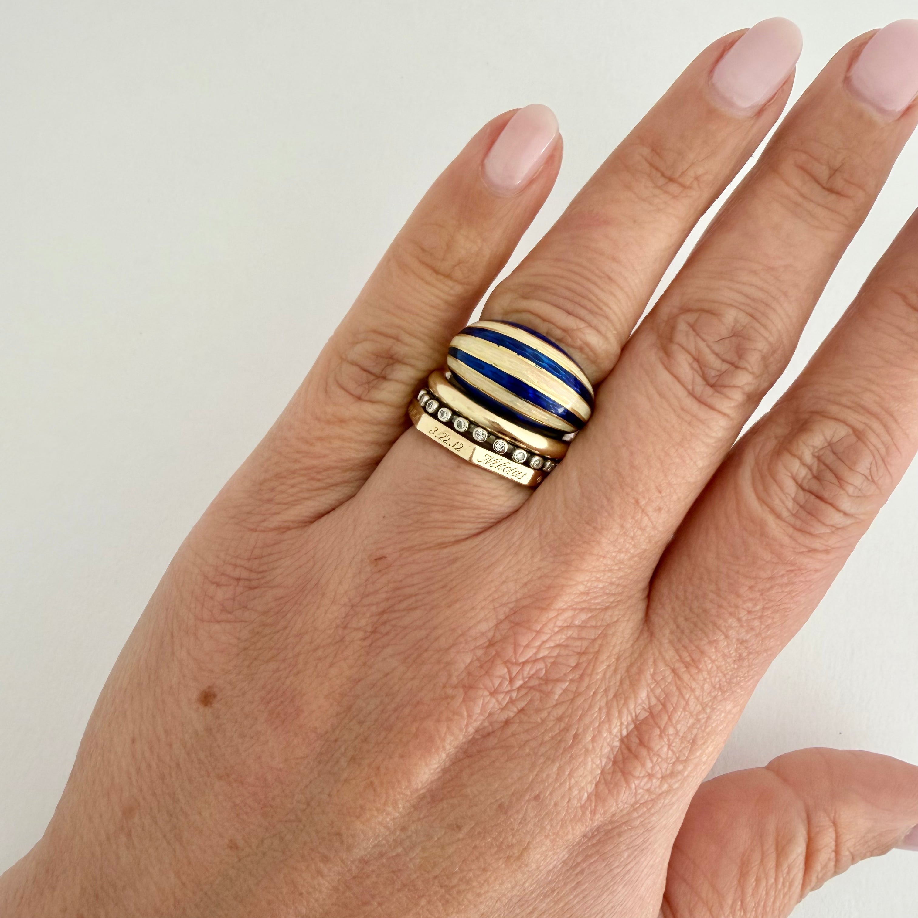 18K Striped Enamel Ring - Size 6