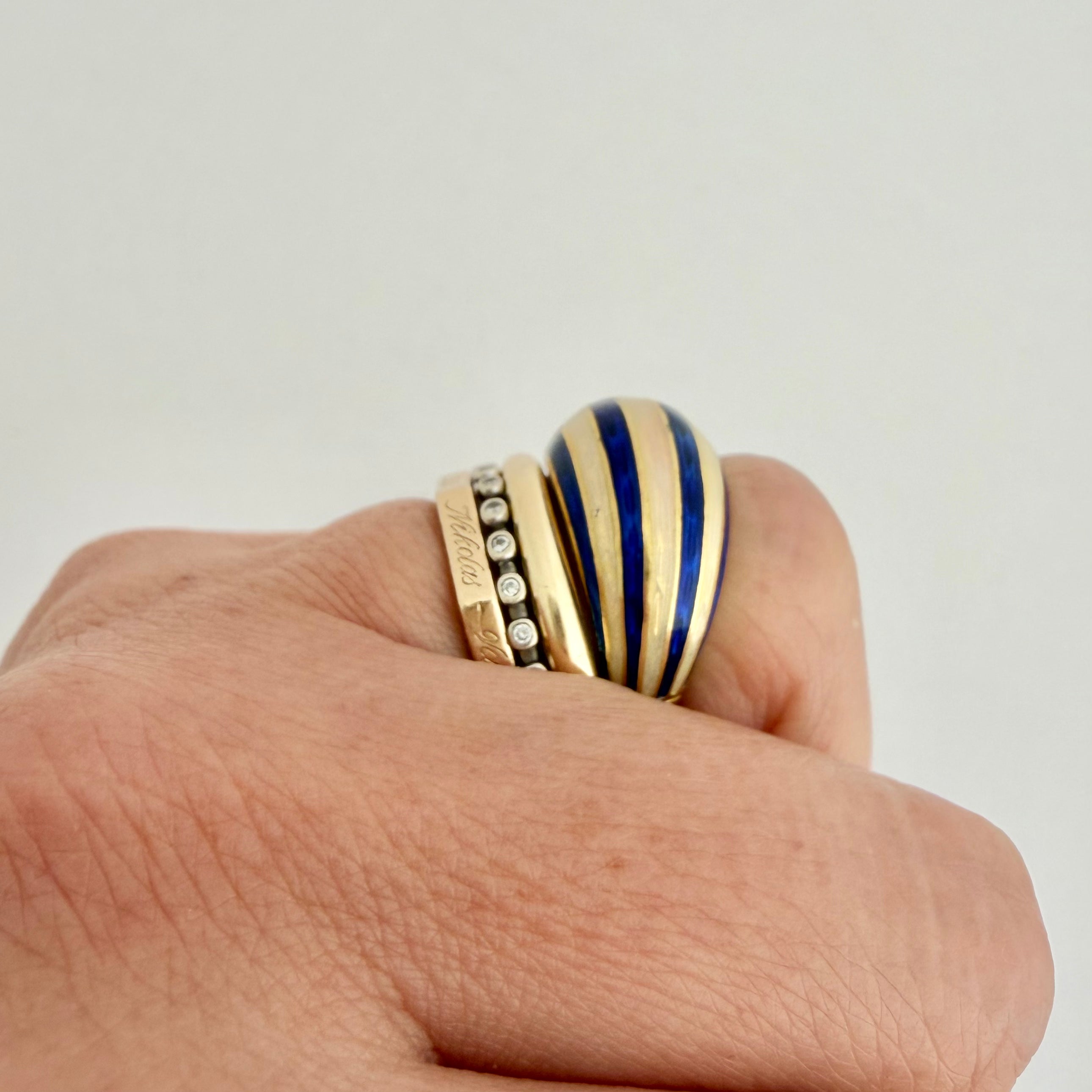 18K Striped Enamel Ring - Size 6