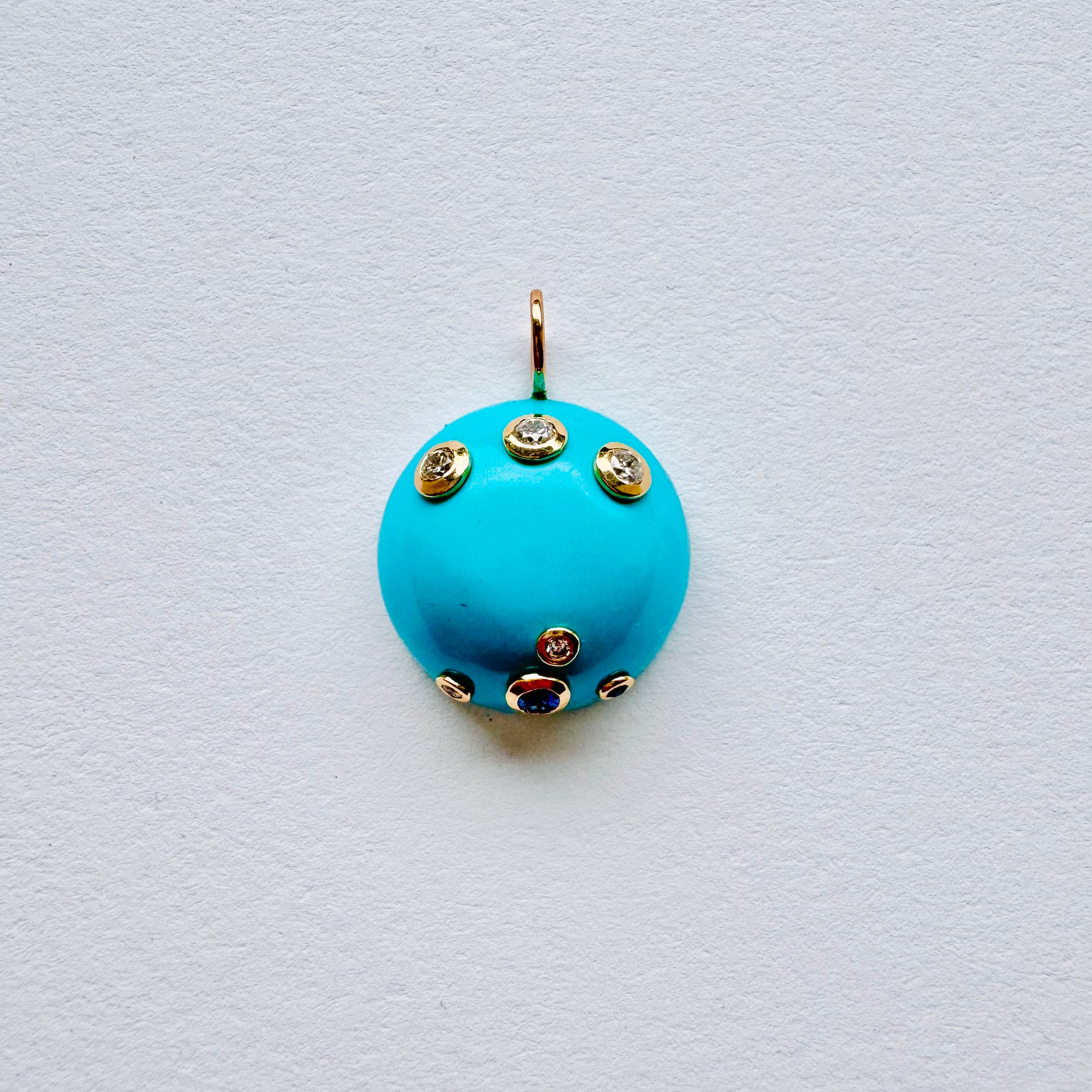 14K Turquoise with Sapphires Charm
