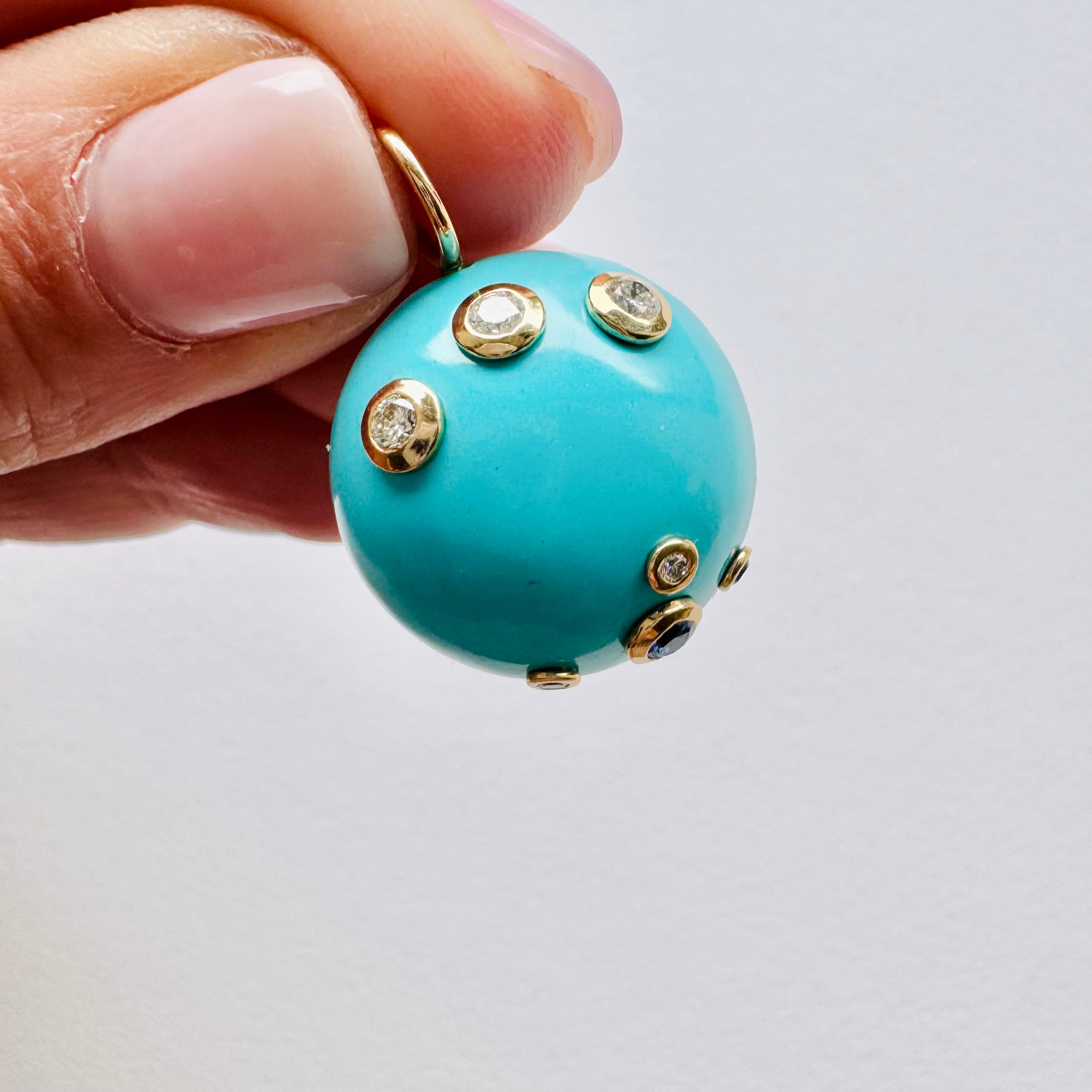 14K Turquoise with Sapphires Charm