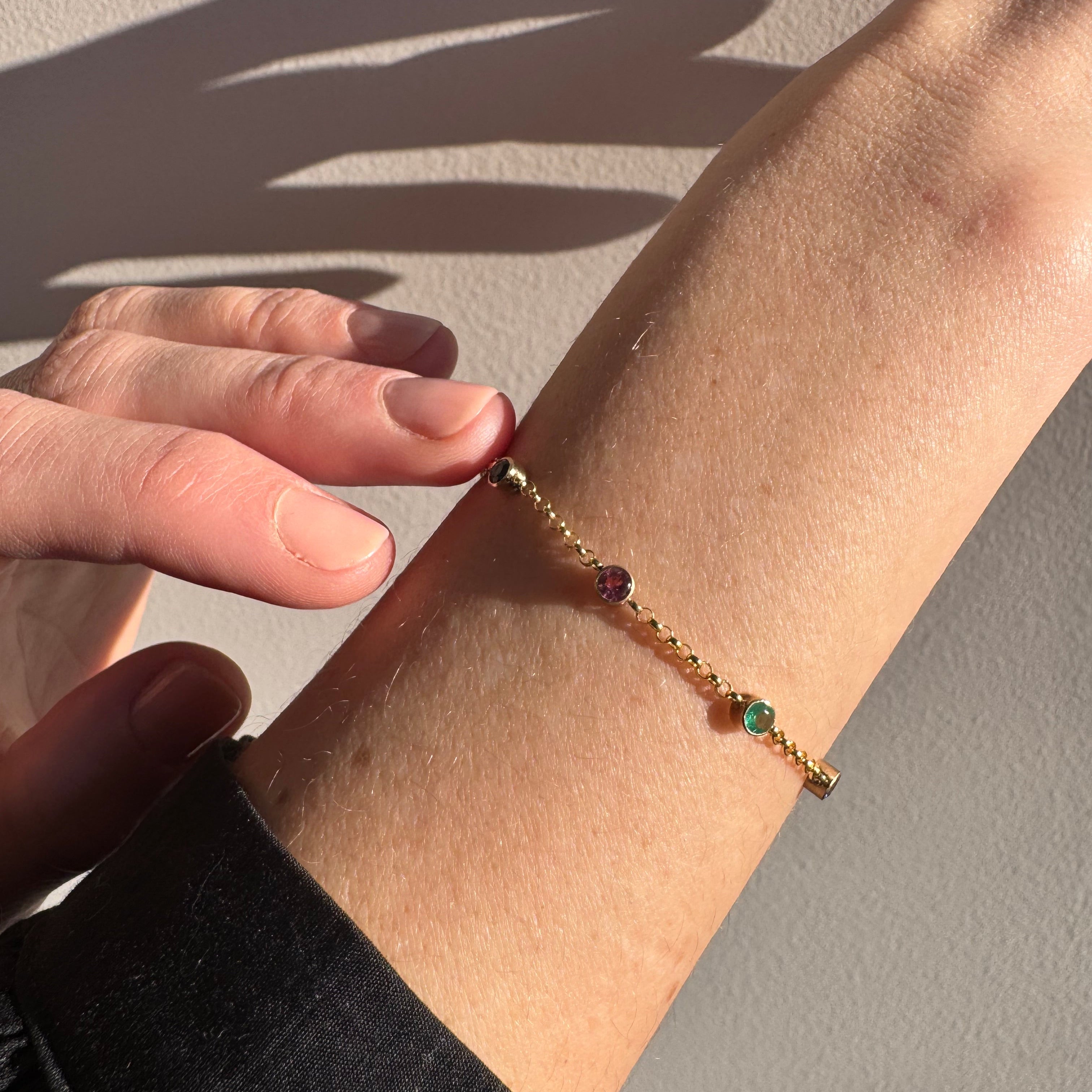 14K Dainty Birthstone Charm Bracelet