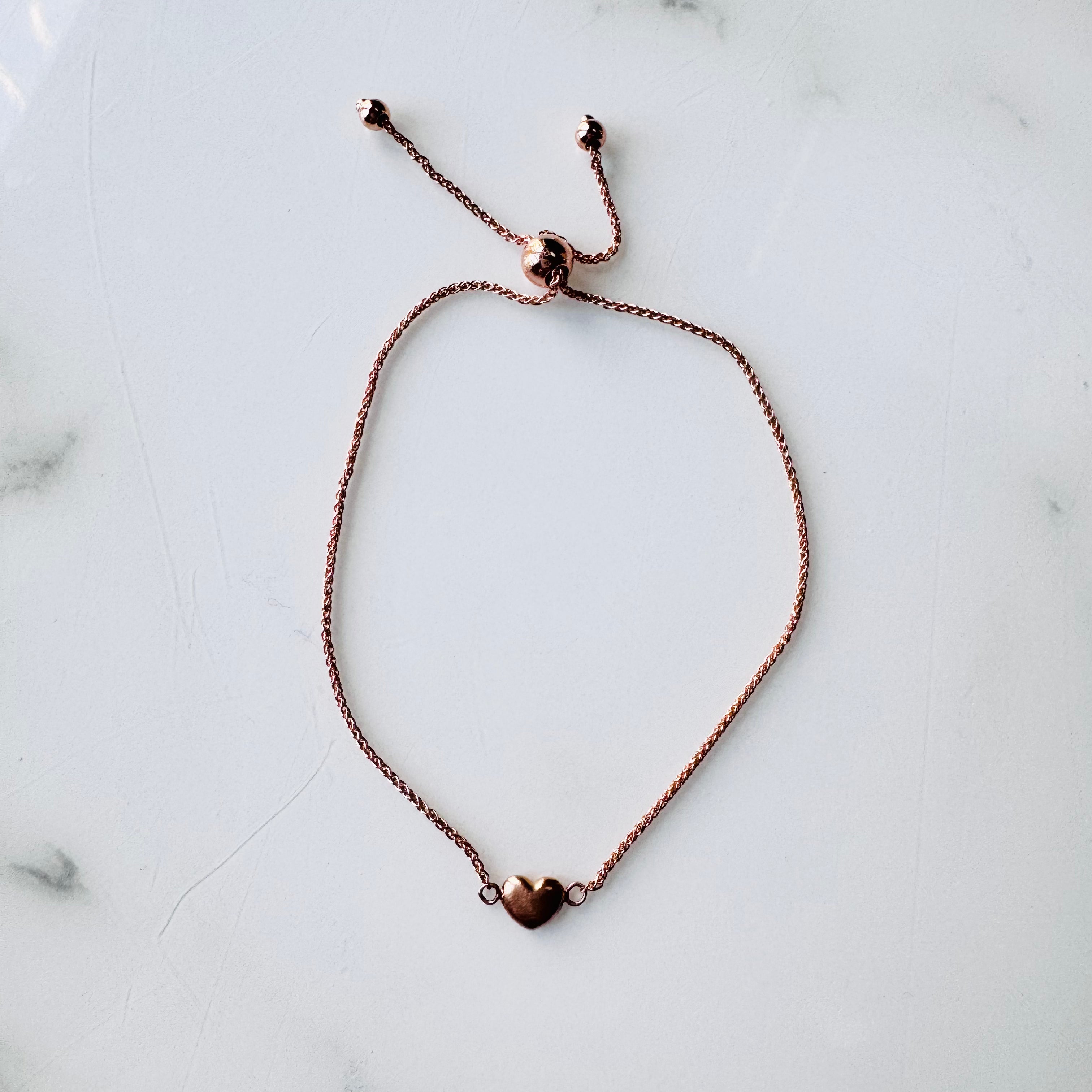 14K Rose Gold Puff Heart Adjustable Bracelet