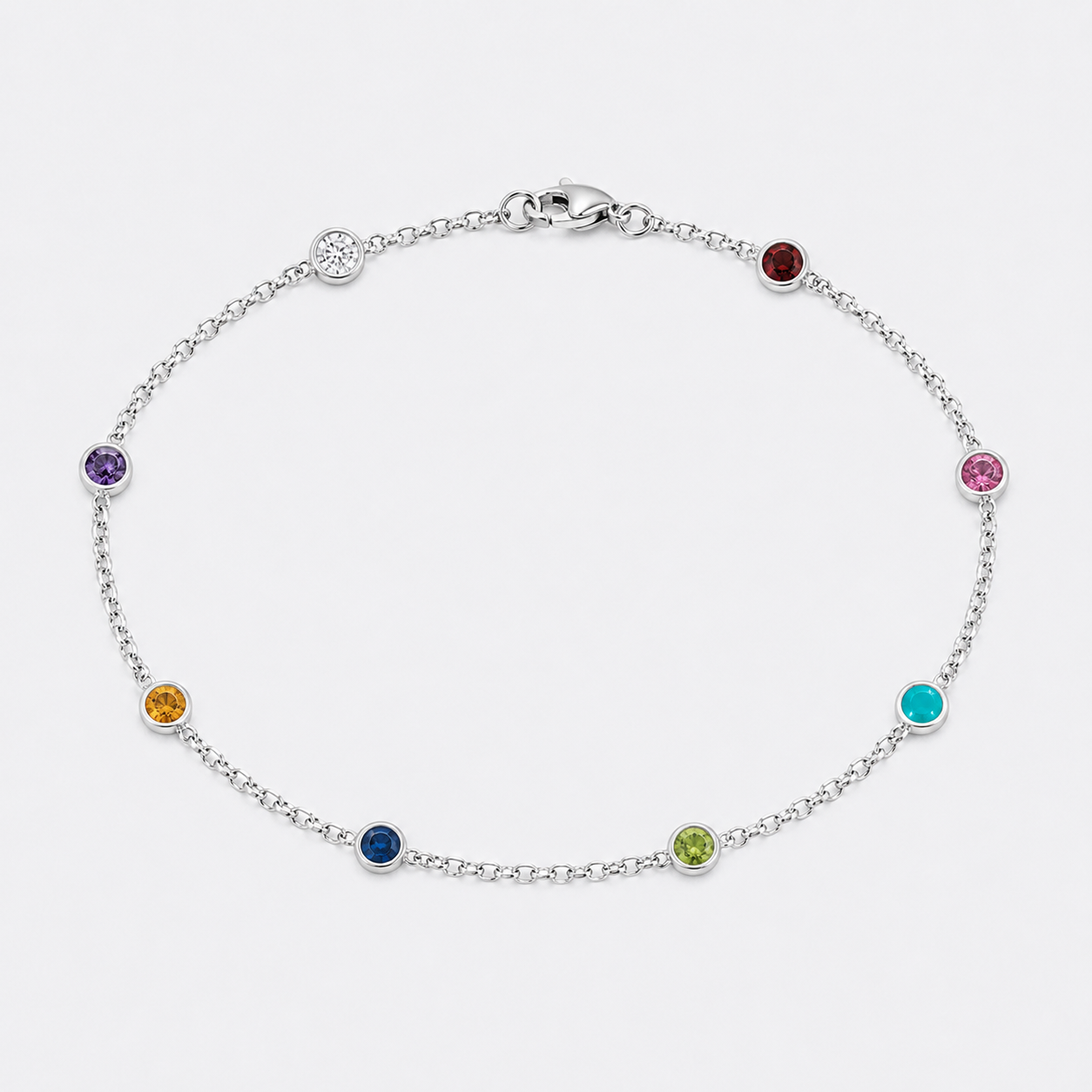 14K Dainty Birthstone Charm Bracelet
