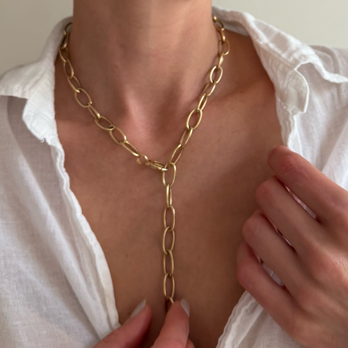 14K Yellow Gold 9 mm Oval Link Necklace - 20 inch