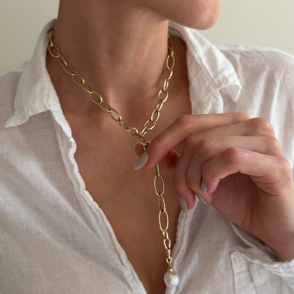 14K Yellow Gold 9 mm Oval Link Necklace - 20 inch