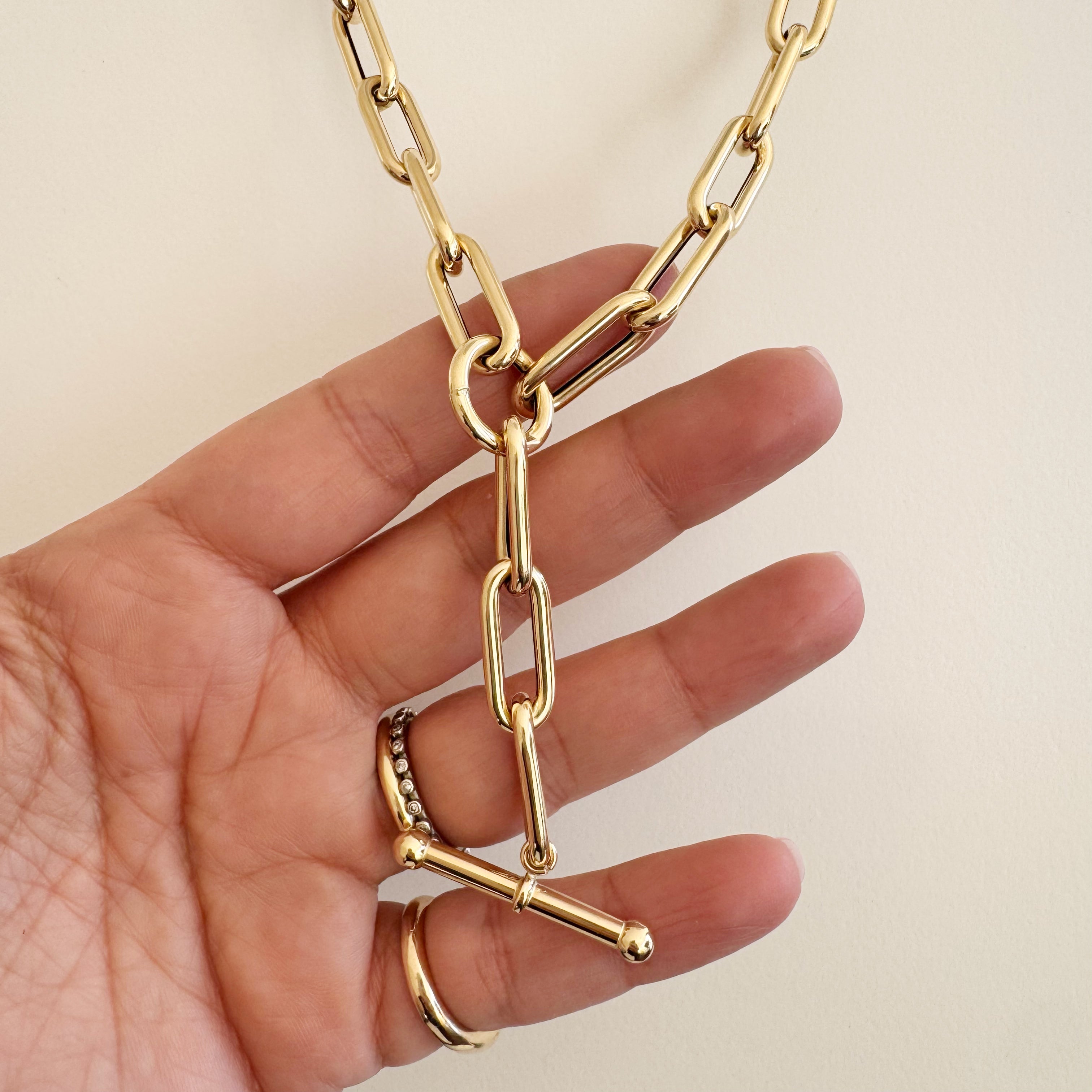 14K Jumbo Paper Clip Chain Necklace with T-Bar