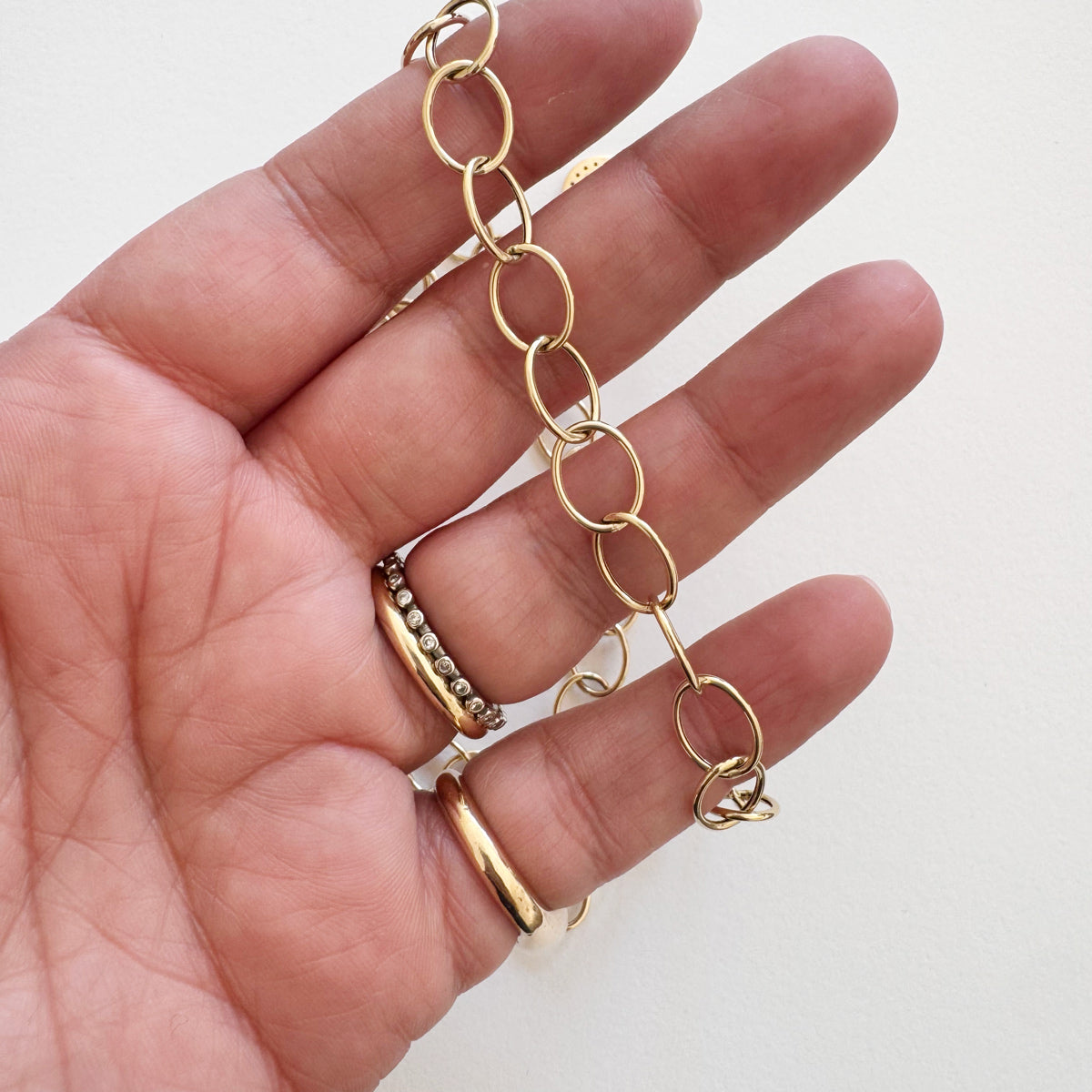 14K Open Round Link Chain with Big Clasp